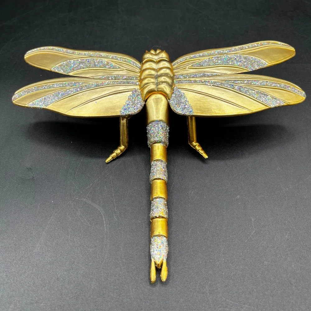 Gold Glitter Insect Ornament Set Dragonfly Ladybug Clip Holiday Decor 2pc Taiwan